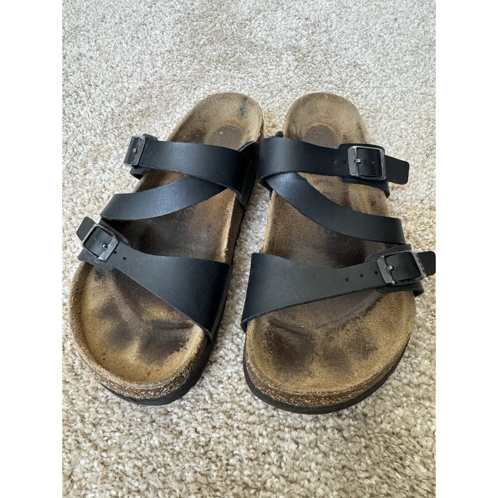 Birkenstock Salina boo Birko-Flor Three Strap Buckle Slide Sandals Women 36 Blac